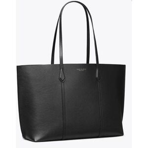 Tory Burch Perry Women's Triple-Compartment Tote Bag Black Pebbled